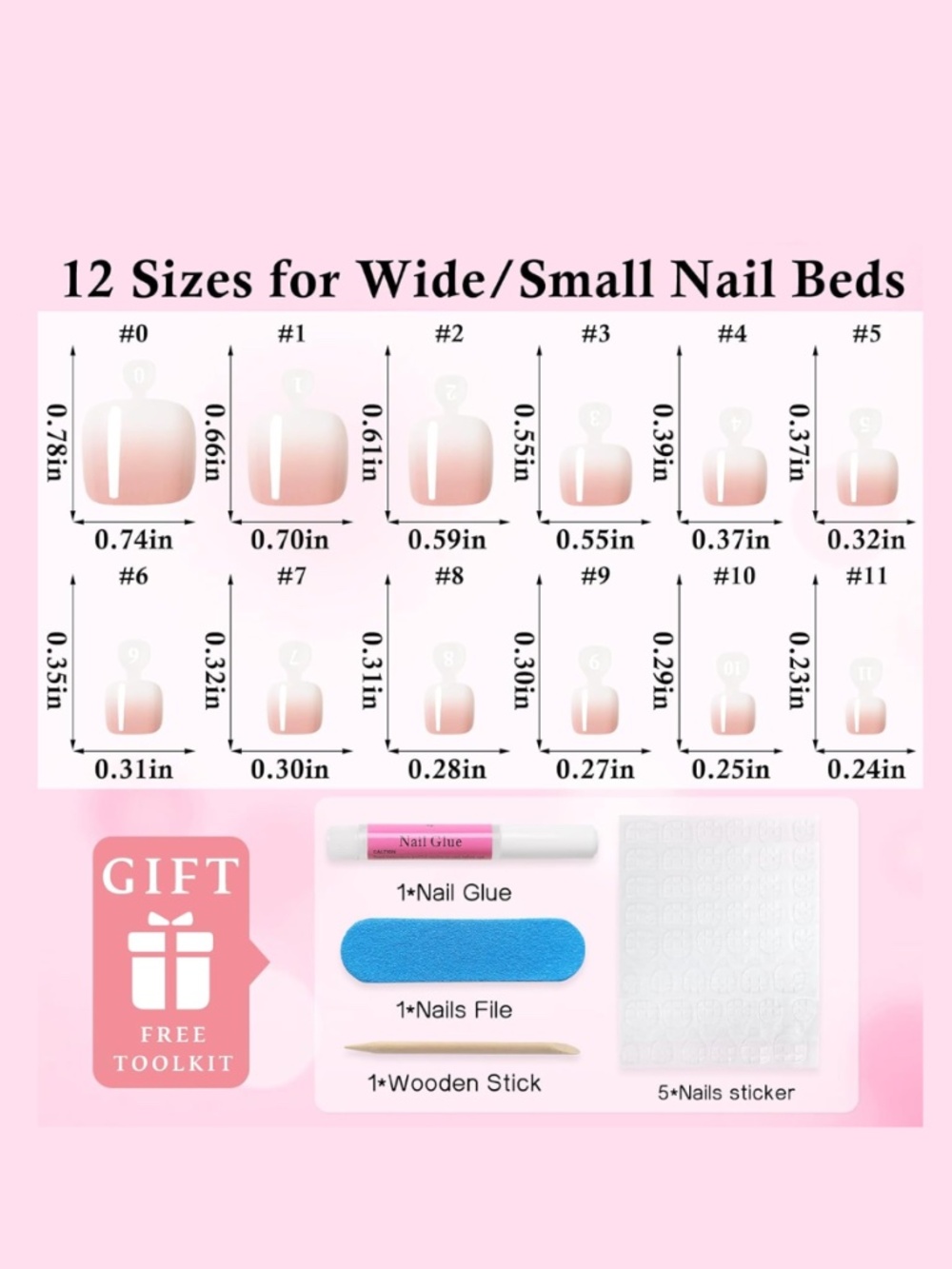 Ombré Nude Pink to White Press on Toenails 120 Nails - Picture 2 of 9